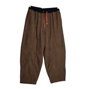 Buddha Stones Brown Corduroy Fleece Lined Wide Leg Pants XL Elastic Waist Boho